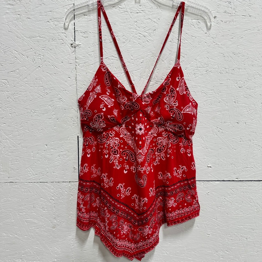 Almost Famous XL Cami Top Red Bandana Paisley Boho Handkerchief Hem Coquette